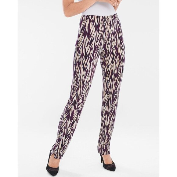 Chico's Travelers Purple & Beige Slinky Abstract Pull On Pants Size 3R 16/18 - Picture 1 of 9